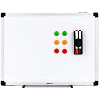 Amazon Basics - Pizarra blanca magnética con bandeja para rotuladores y marco de aluminio- 60 cm x 45 cm